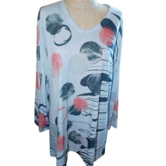 Jess & Jane Size XL Artsy V neck 3/4 Sleeve Knit Blouse Top - Picture 1 of 2